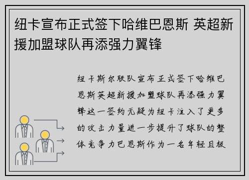 纽卡宣布正式签下哈维巴恩斯 英超新援加盟球队再添强力翼锋 纽卡宣布正式签下哈维巴恩斯 英超新援加盟球队再添强力翼锋